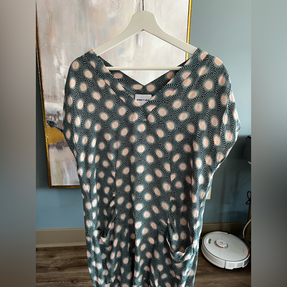 Bimba Y Lola Green and Pink Pattern Dress with Pockets